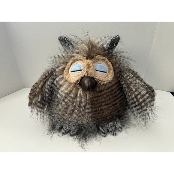 PIER 1 IMPORTS Plush Stuffed Realistic Fuzzy Feathers Sleeping Owl 10" - Picture 1 of 7